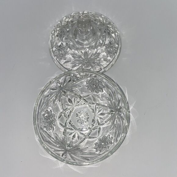 Vintage Anchor Hocking Clear Glass Dish With Lid starburst pattern, Candy dish - Picture 3 of 6